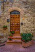 Charming rustic doorway framed by climbing ivy and warm terracotta walls.