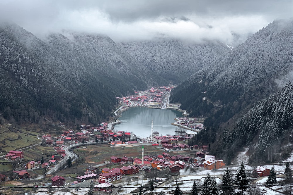 aerial view of city near mountain during daytime