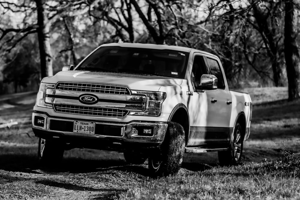 grayscale photo of ford suv