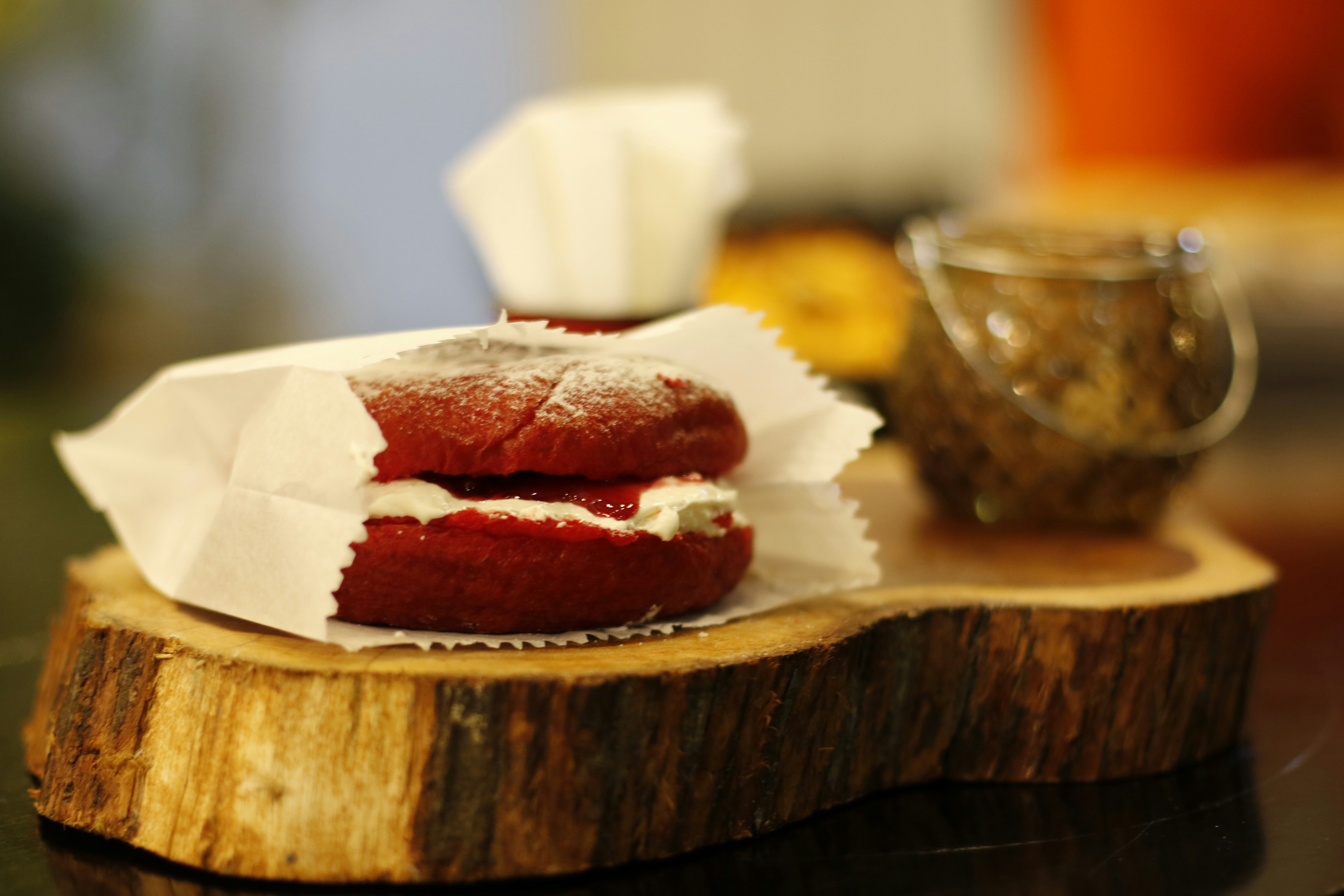 White and brown pastry on brown wooden tray photo – Free Food Image on ...