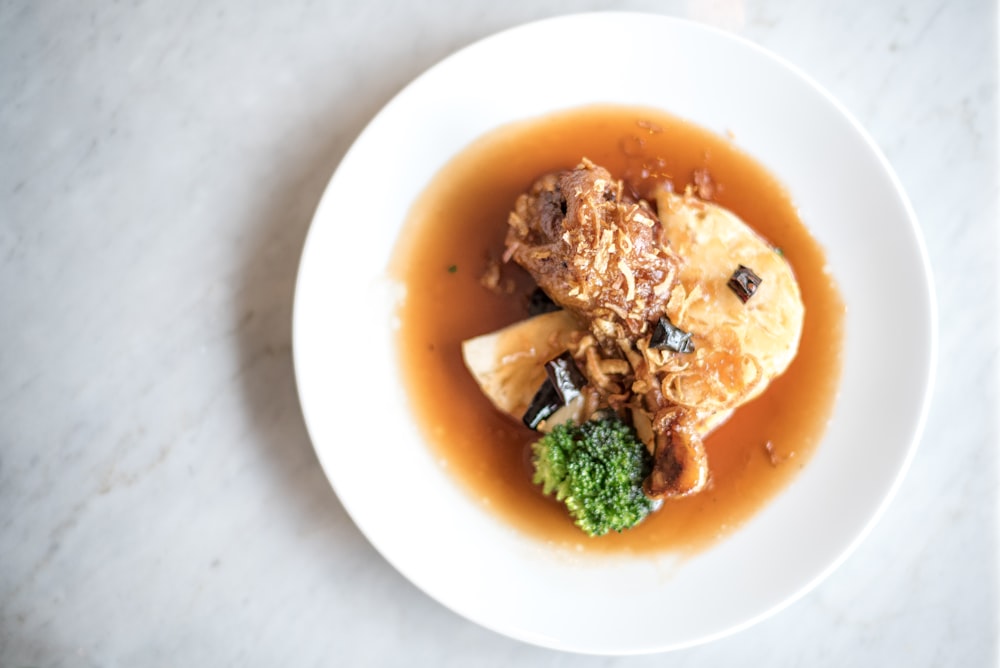 cooked food on white ceramic plate