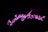 Brightly illuminated pink neon lights spell out 'Fantasy Forest' against a dark background, creating a whimsical and inviting atmosphere.