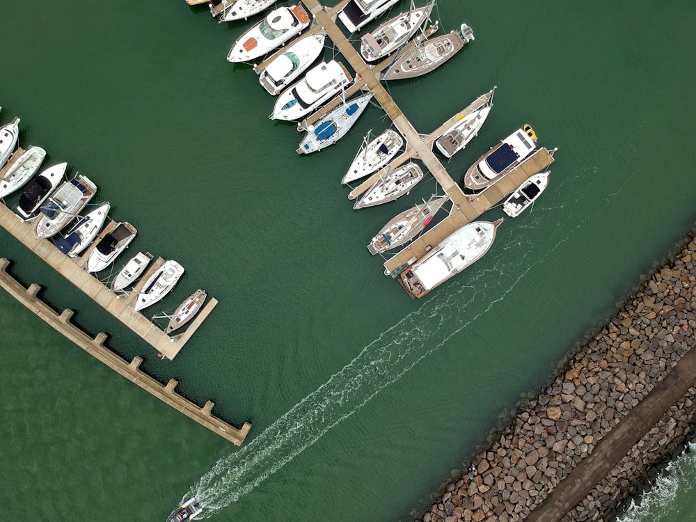 aerial view of boats on sea during daytime