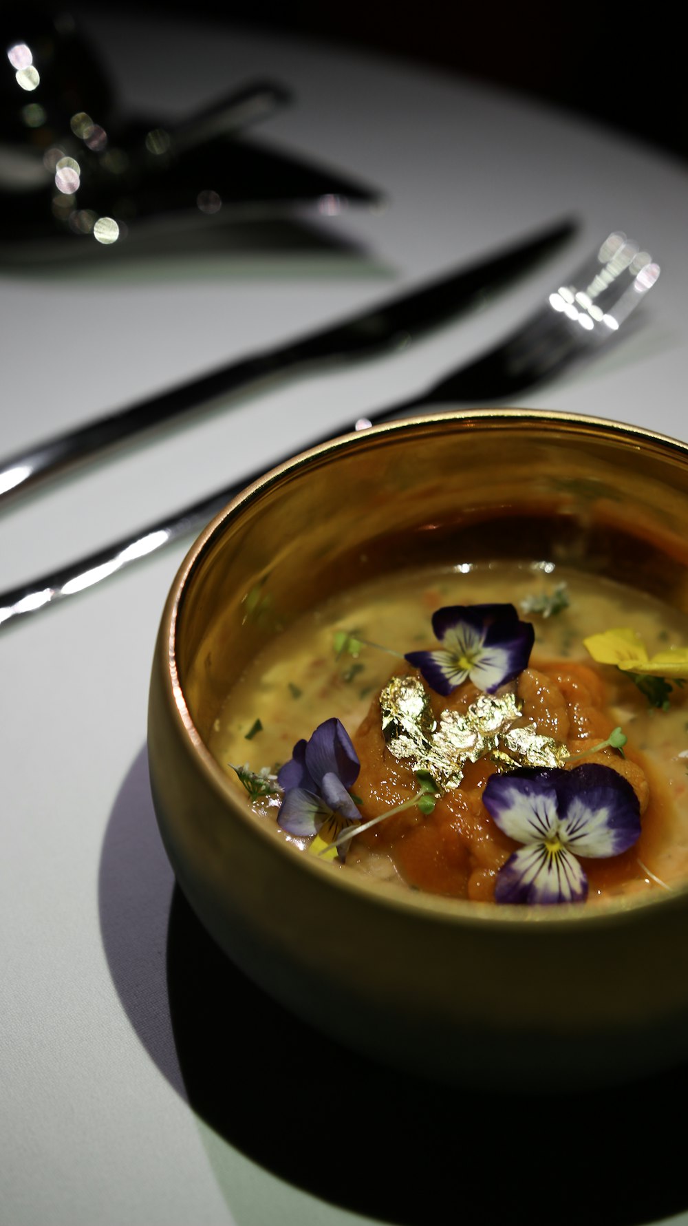 soup in stainless steel bowl