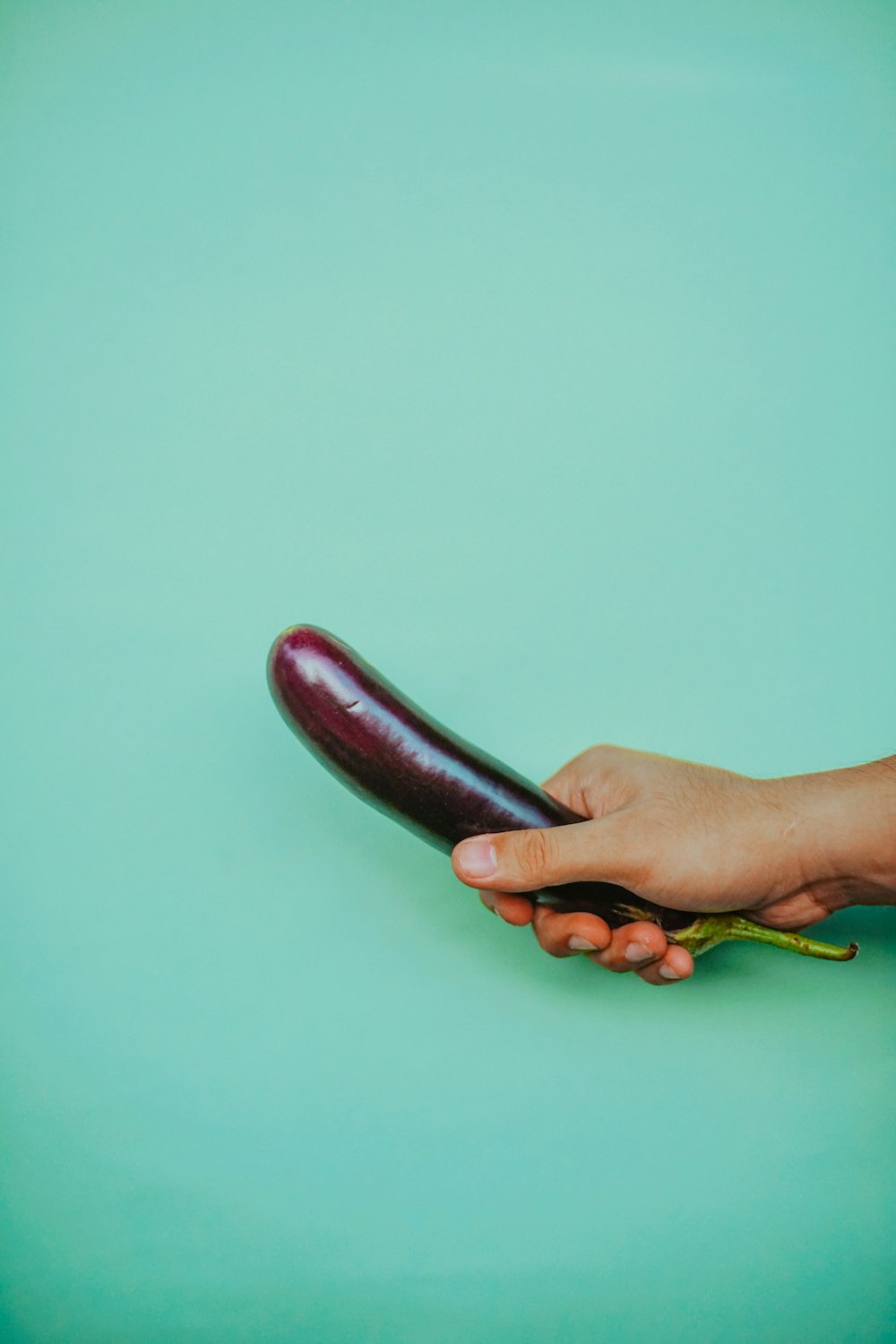 person holding red and black vegetable