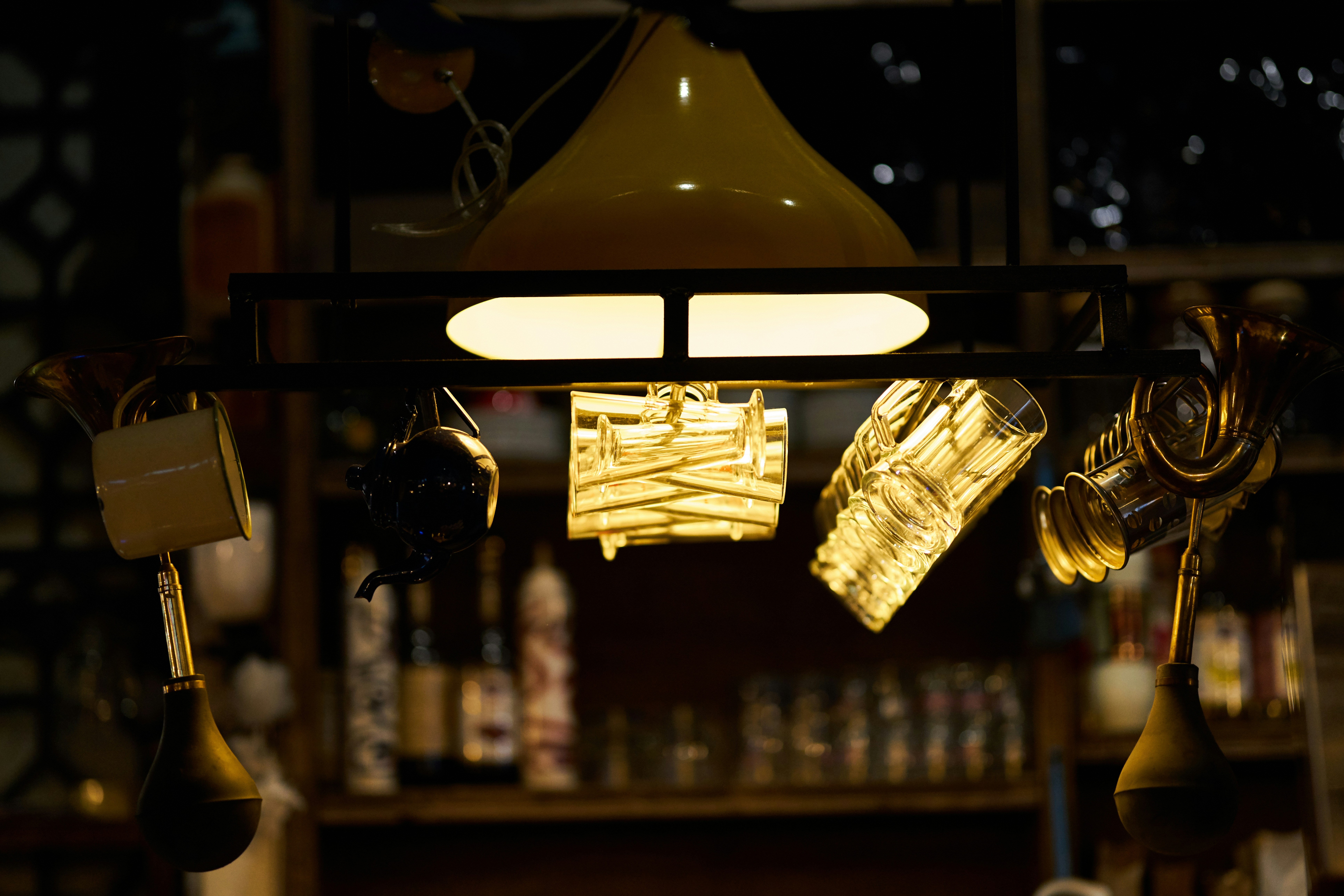 Pendant lamp in a dark bar