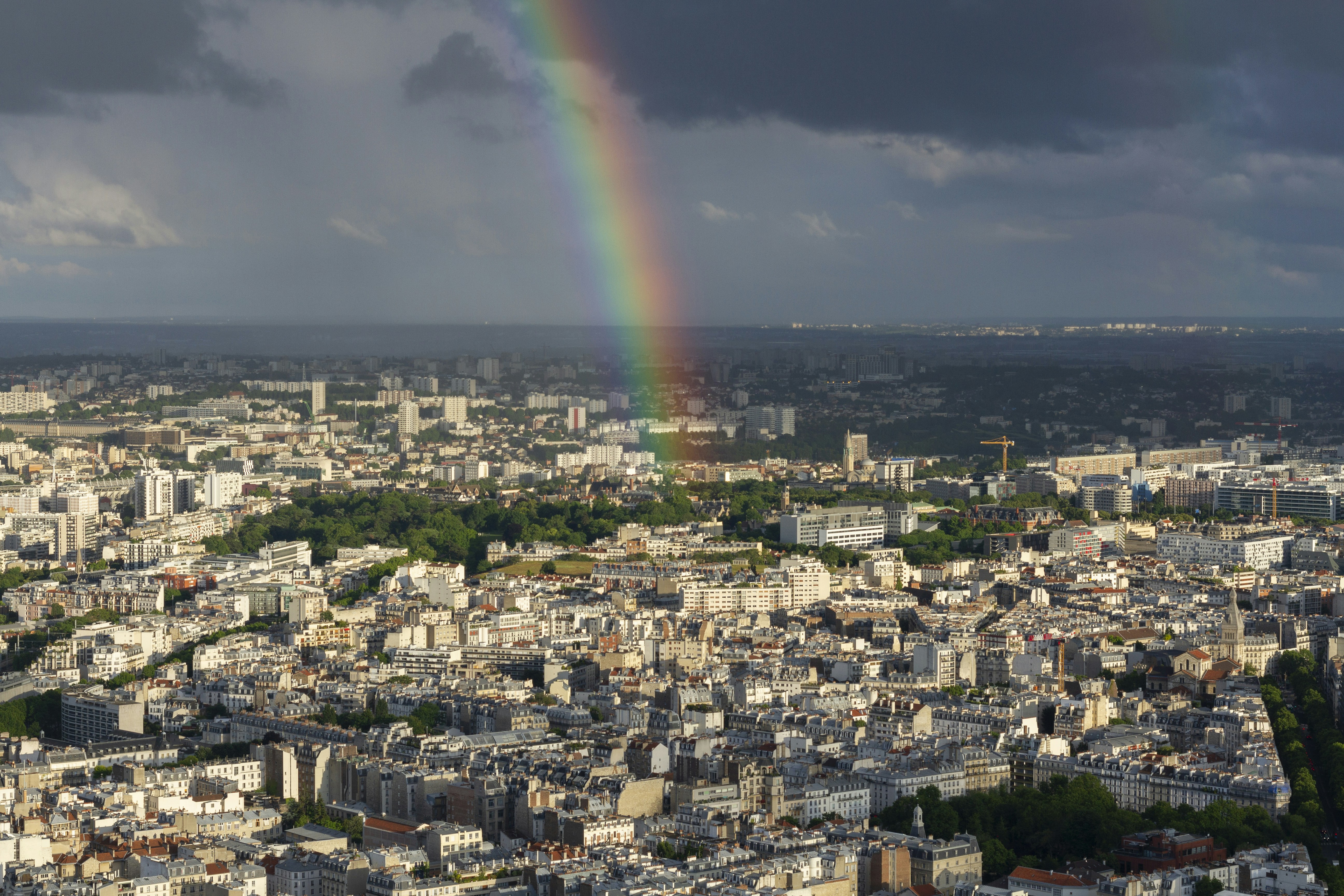 City skyline under gray sky