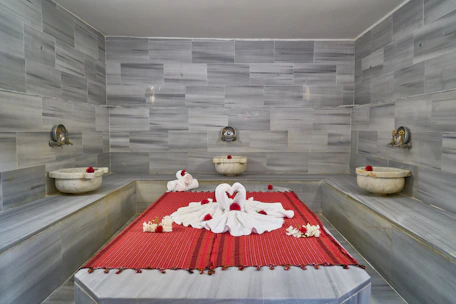 red and white table cloth on white table