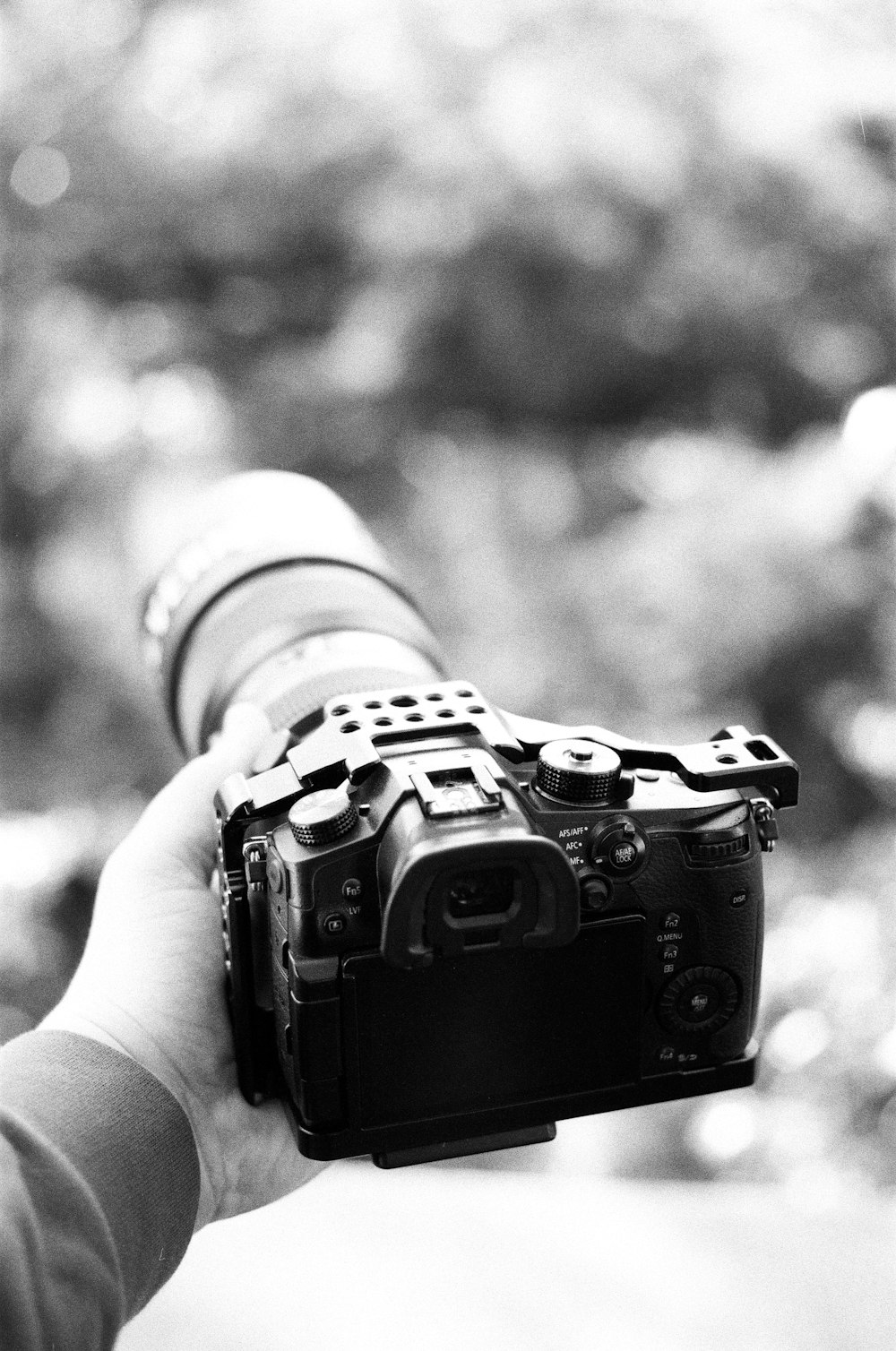 person holding black dslr camera