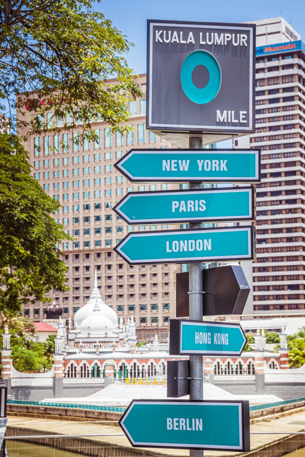 blue and white street sign