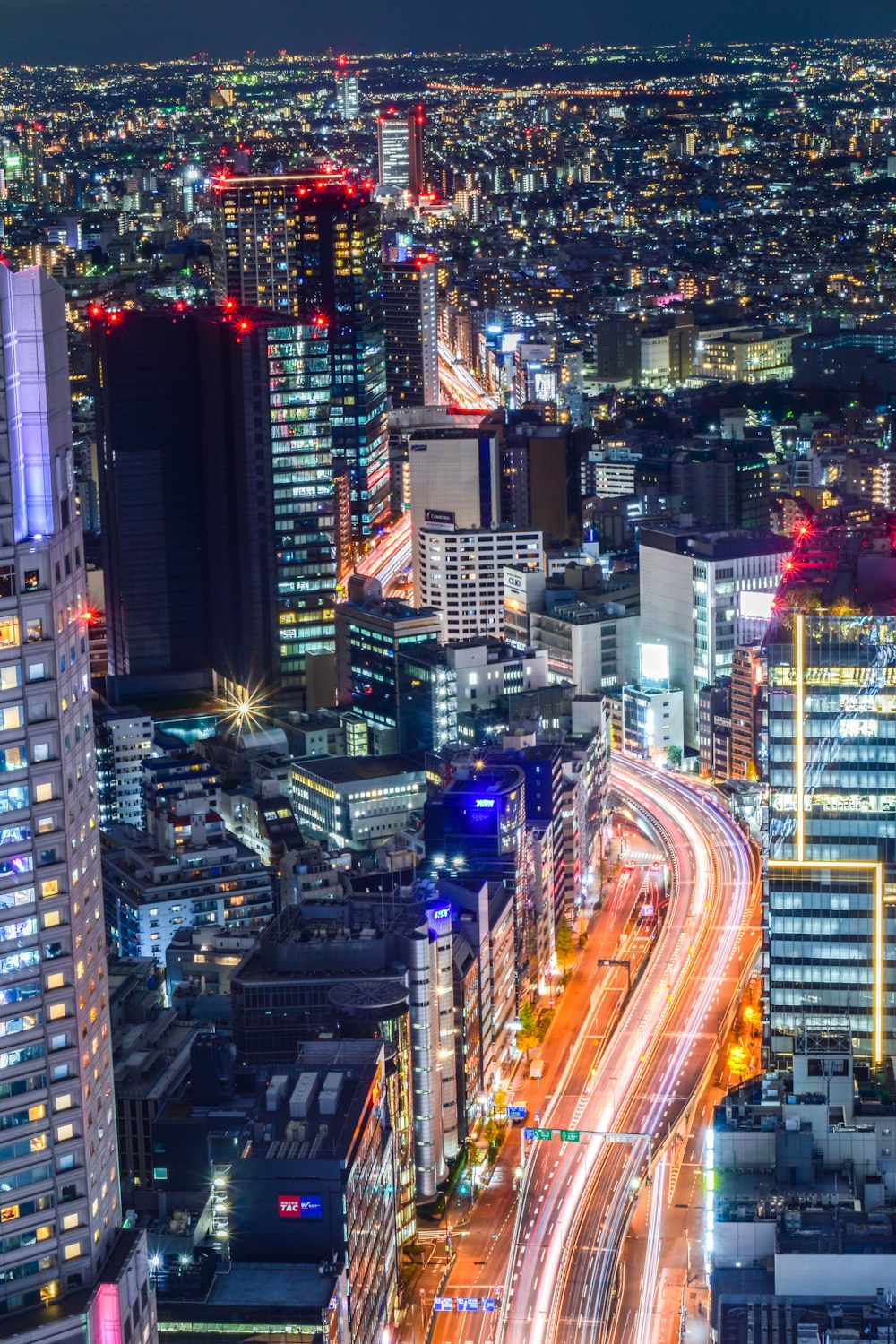 high rise buildings during night time