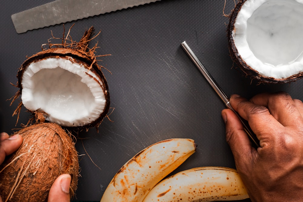 sliced of fruit on black table