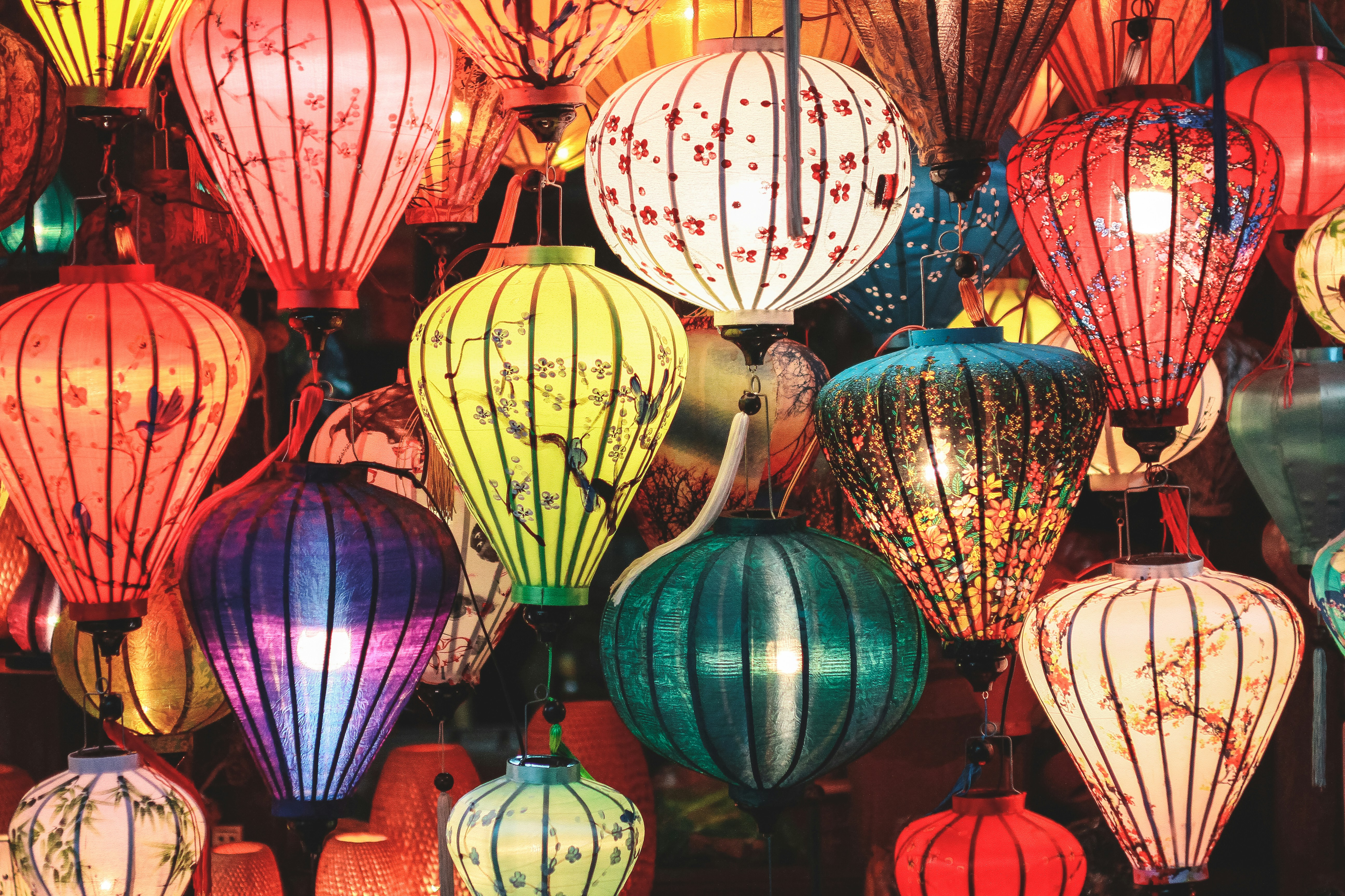 red and green paper lanterns