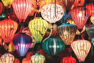 red green and yellow paper lanterns