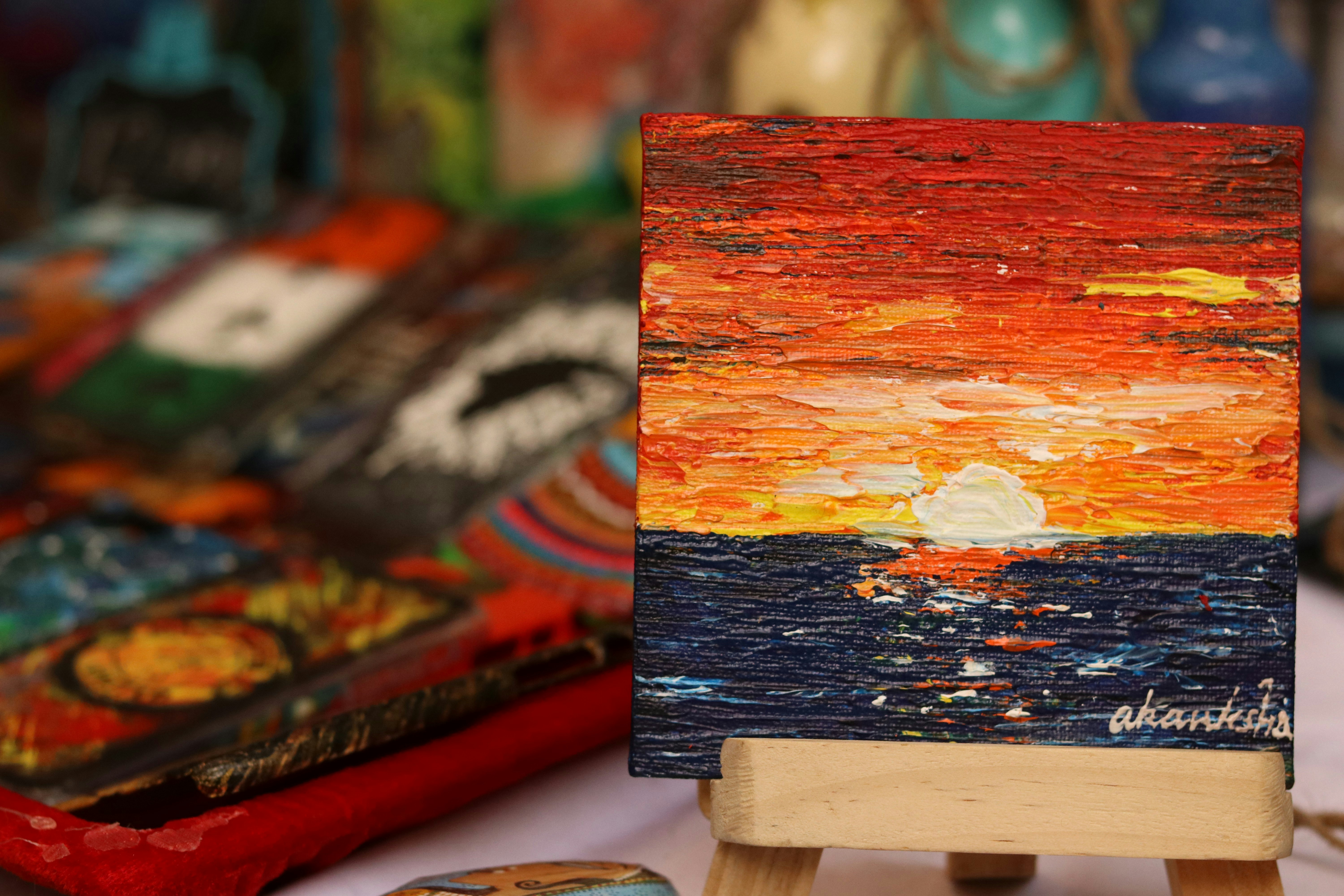 Rich digital oil painting with deep saturated colors, landscape with golden sunset