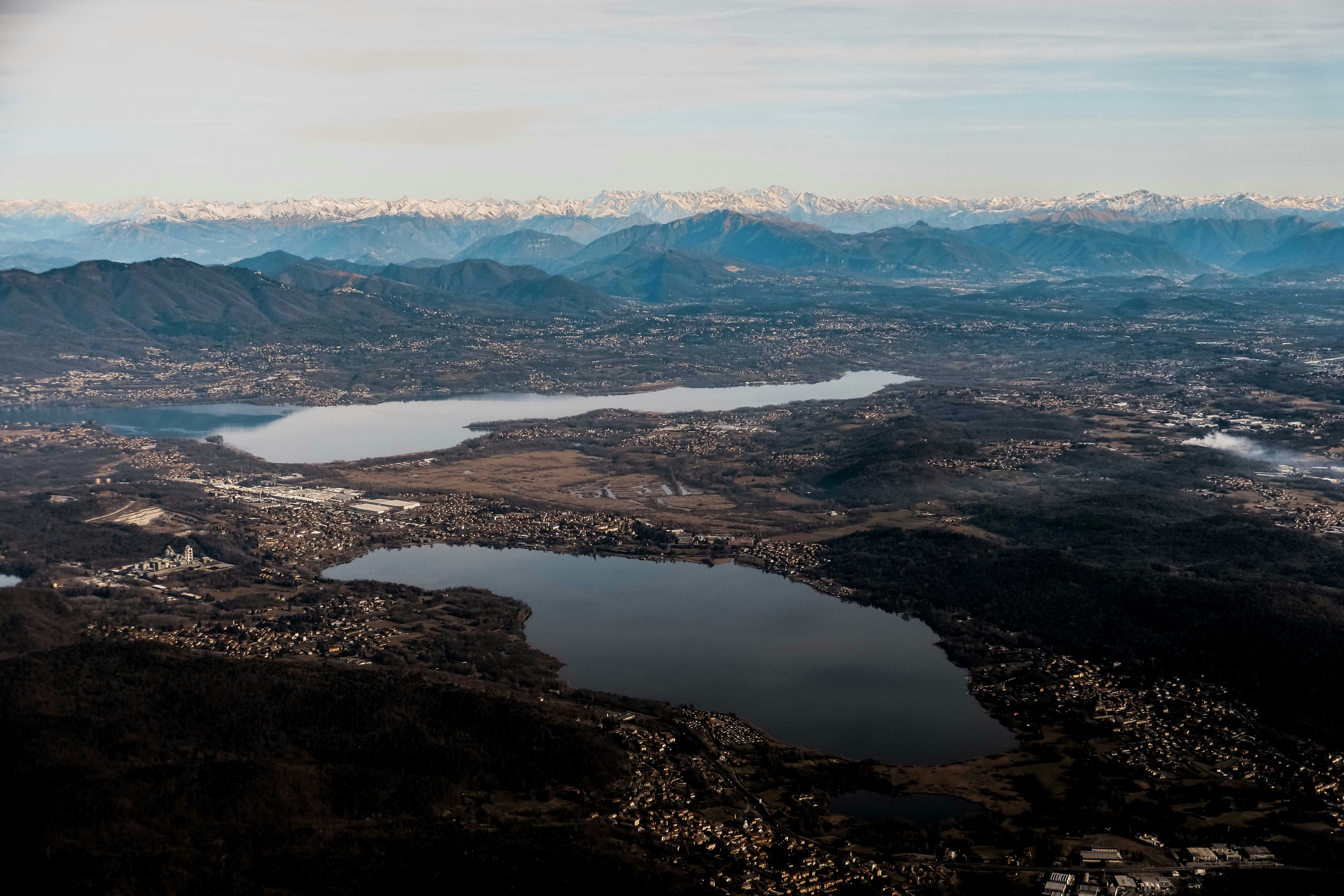 aerial view of mountains and clouds