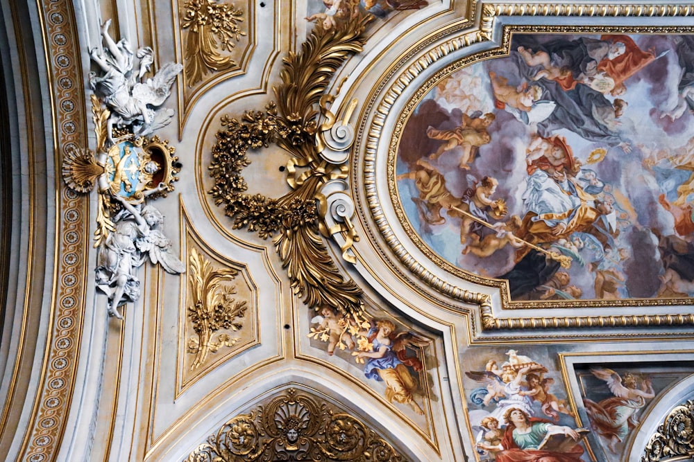 gold and white floral ceiling