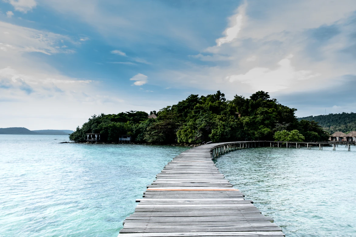 Dense tropical jungles meeting the Cambodian coastline