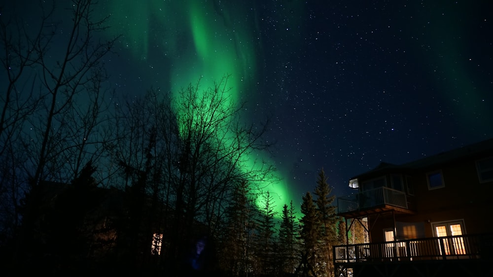 Cielo verde y azul con estrellas