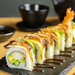 sushi on brown wooden tray
