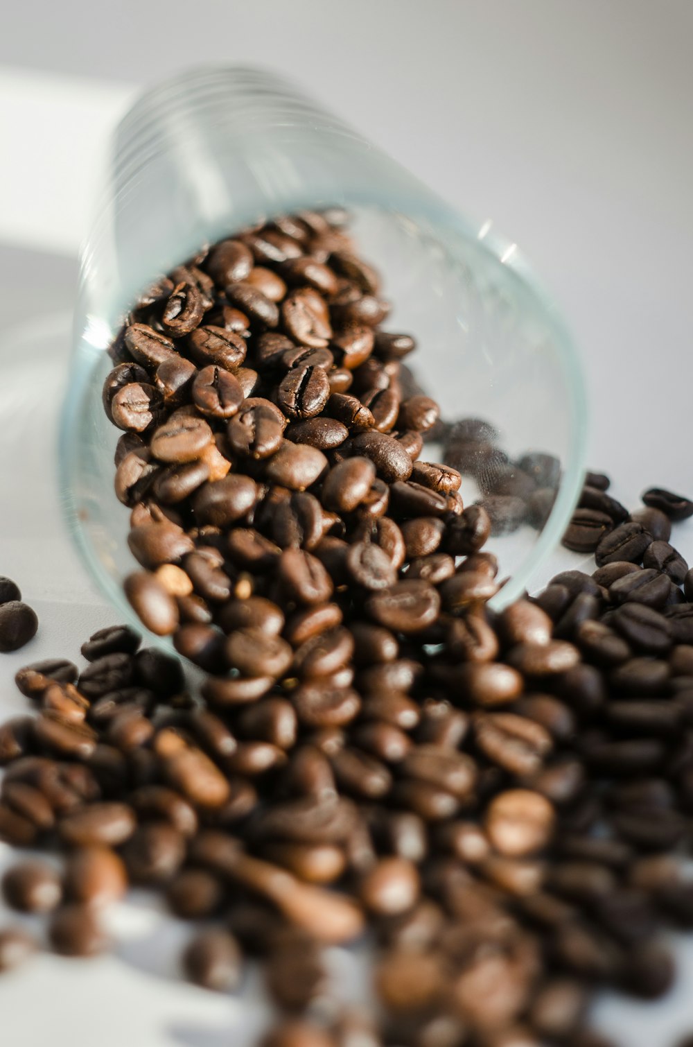 brown coffee beans on clear glass bowl