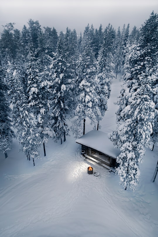 black car on snow covered road during daytime in Lapland Finland