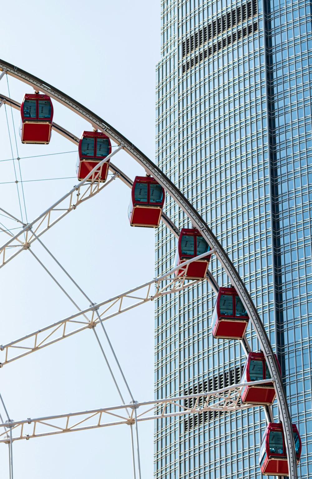 red and white cable cars