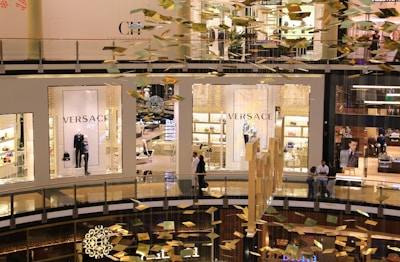 Interior view of modern shopping mall with stores