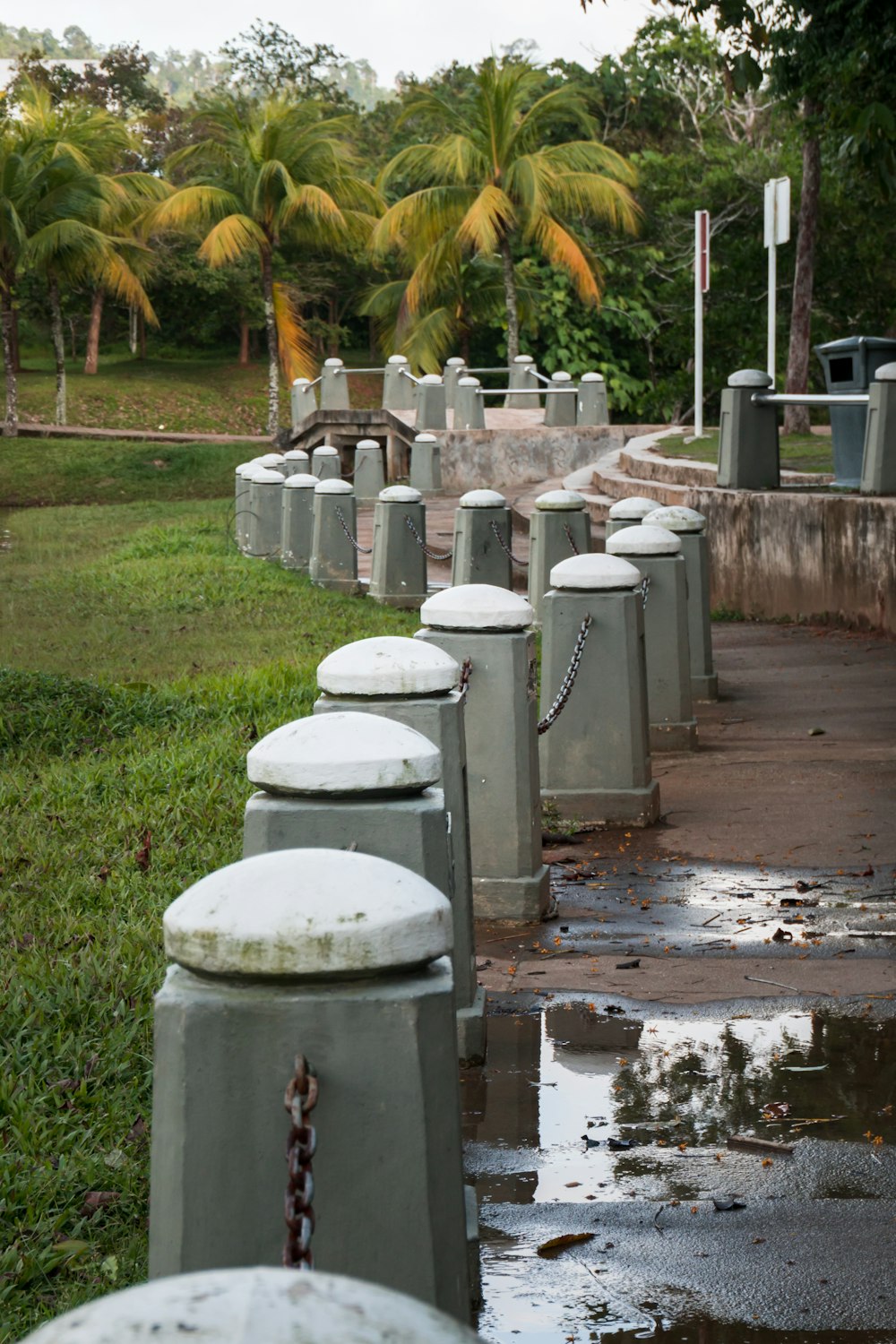 Cubo de basura de plástico blanco en un campo de hierba verde