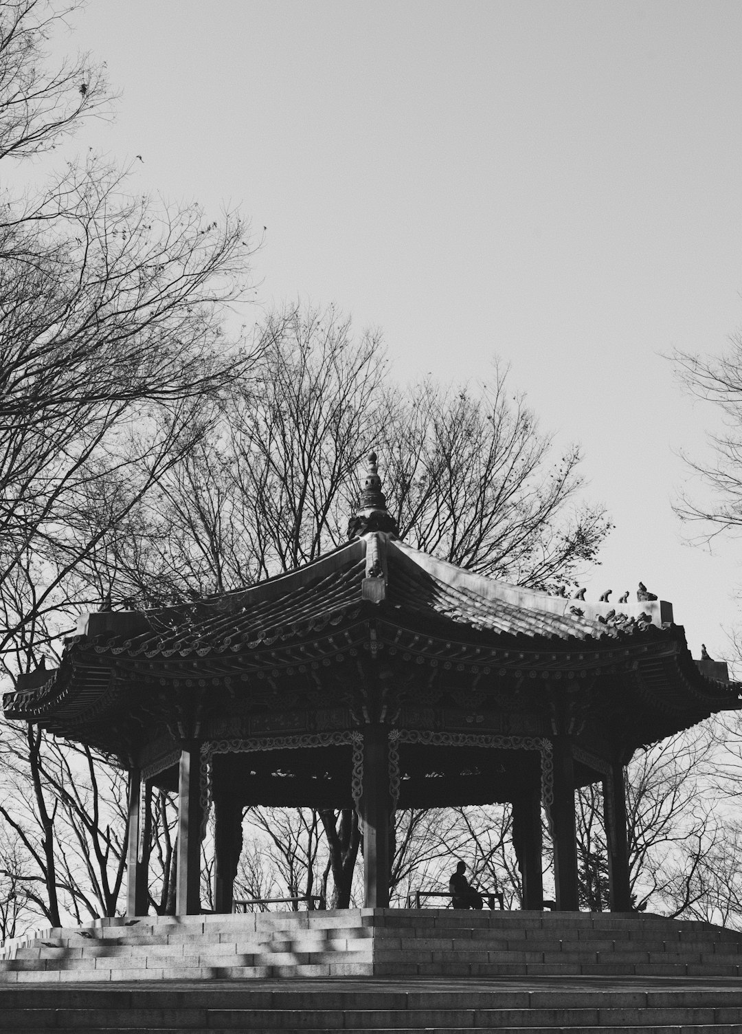 black and white photo of a temple