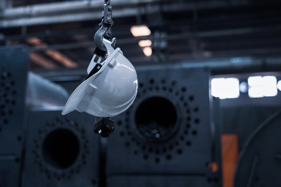 Hard hat in an industrial maintenance facility