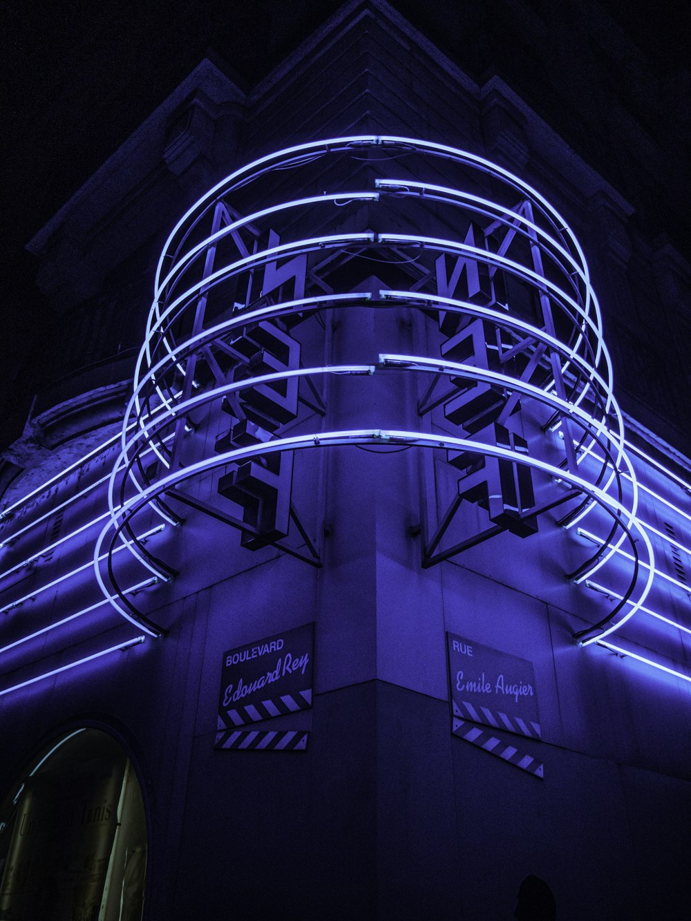 blue and white spiral stairs