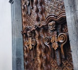 A stunning custom wooden door featuring unique carvings.