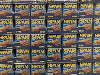 blue and brown cardboard boxes