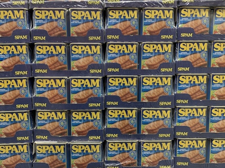 blue and brown cardboard boxes