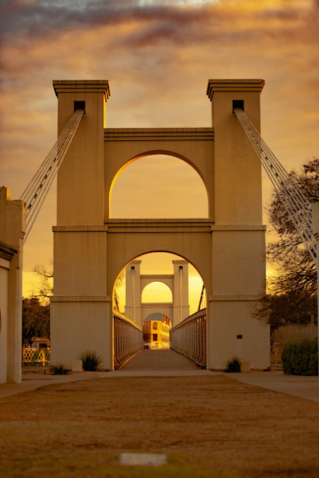 The Waco Suspension Bridge spanning the Brazos River, built in 1870