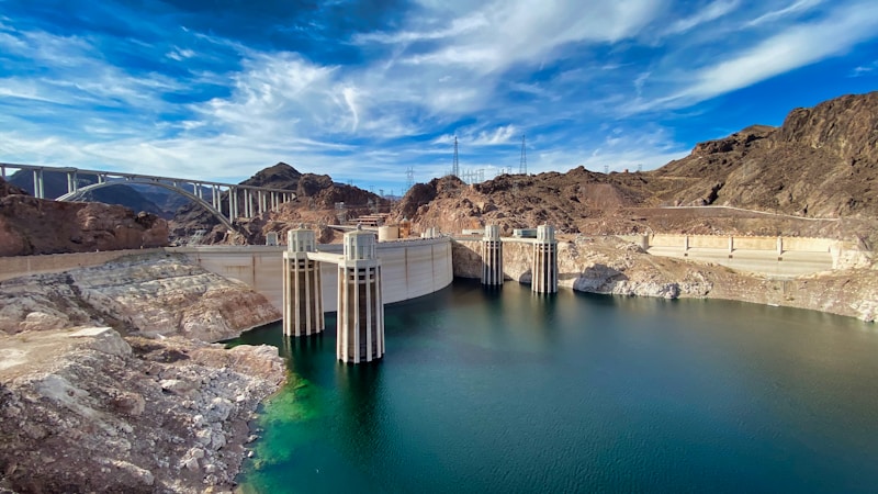 Hoover Dam holding back Lake Mead on the Colorado River, the structure that stores water for Nevada, Arizona and California