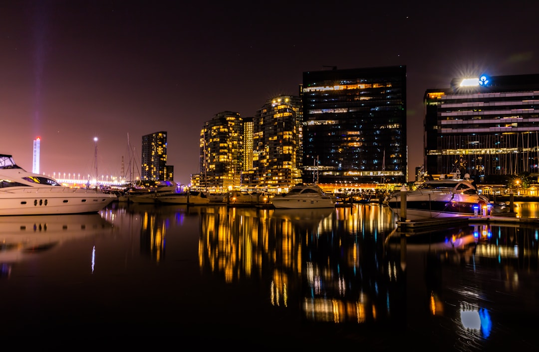 city skyline during night time