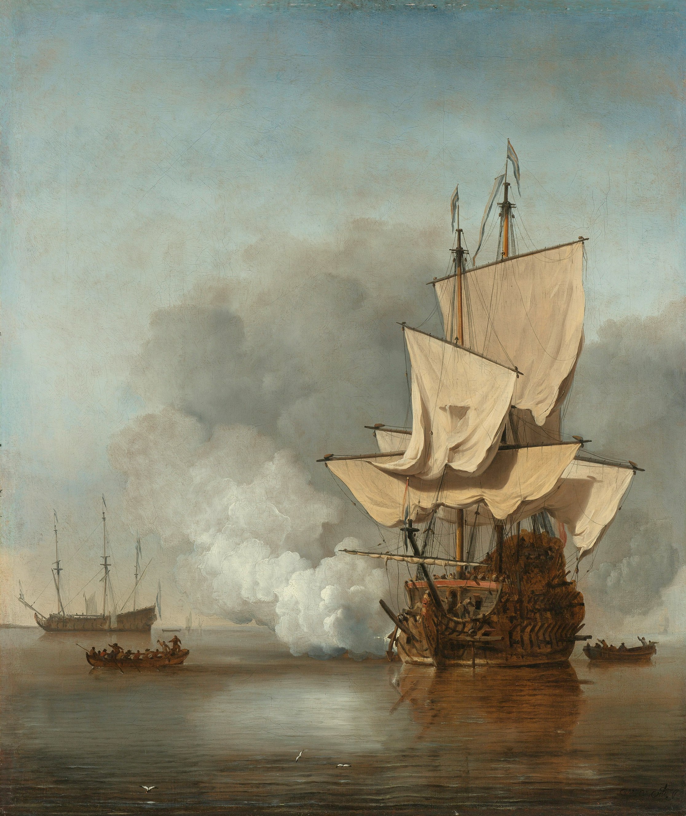 brown and white sail ship on sea painting
