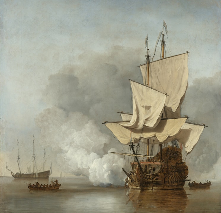 brown and white sail ship on sea painting