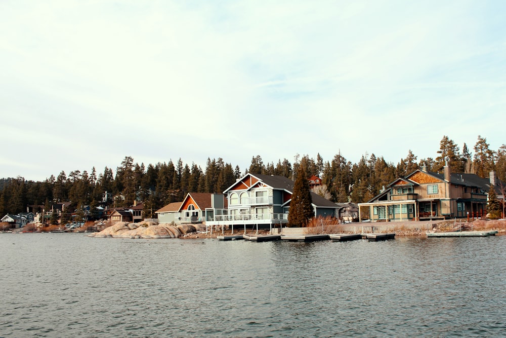white and brown house near body of water during daytime