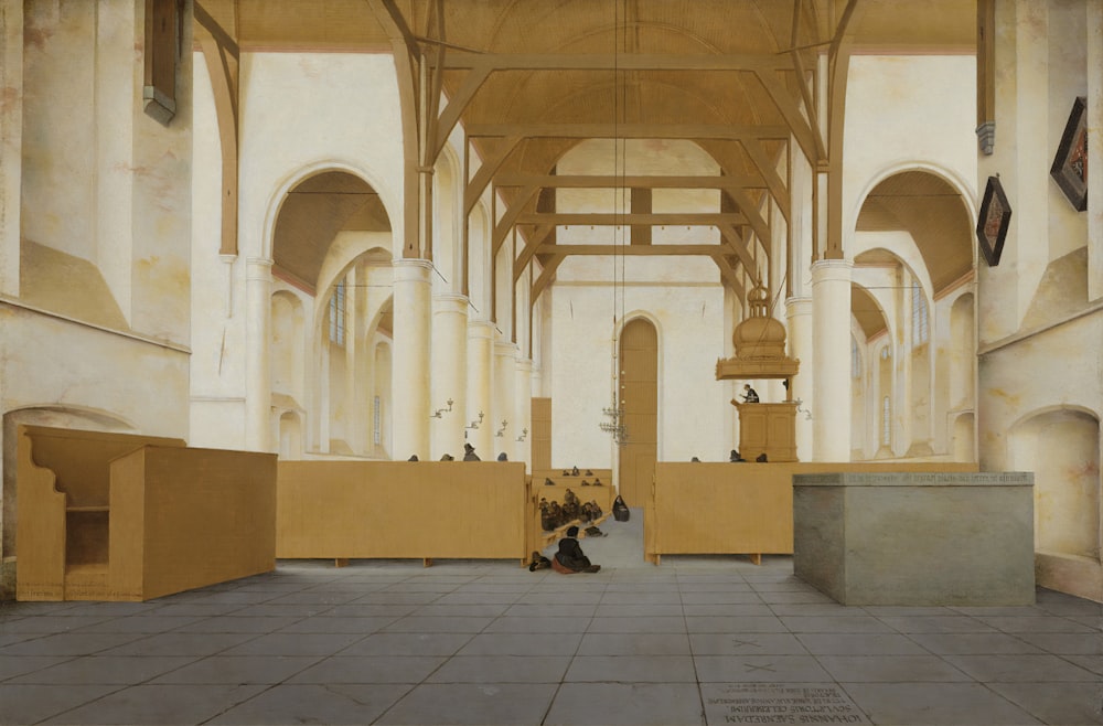 people sitting on bench inside building