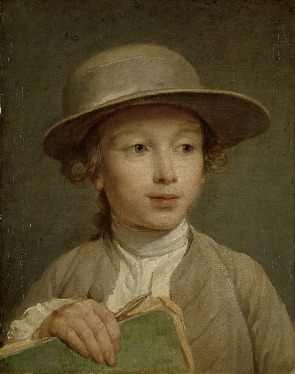 boy in brown hat painting