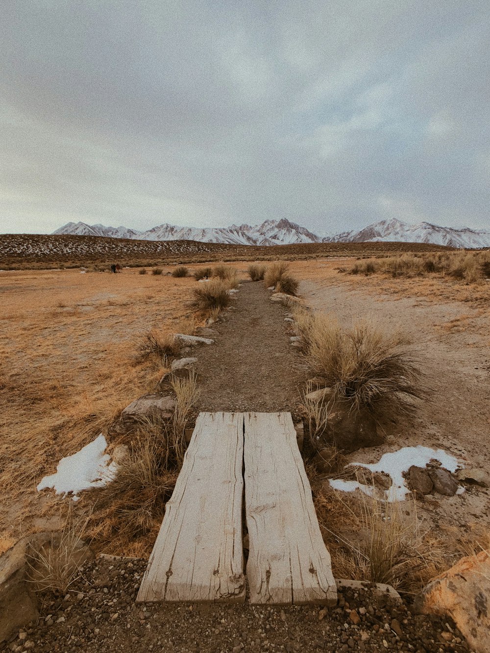 sentiero di legno marrone nel mezzo del campo marrone