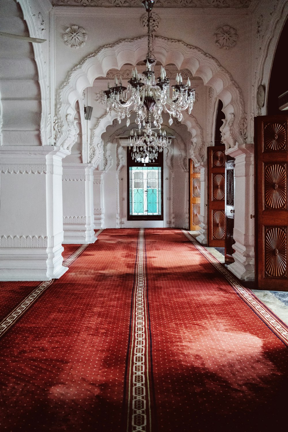 red and white carpet on hallway