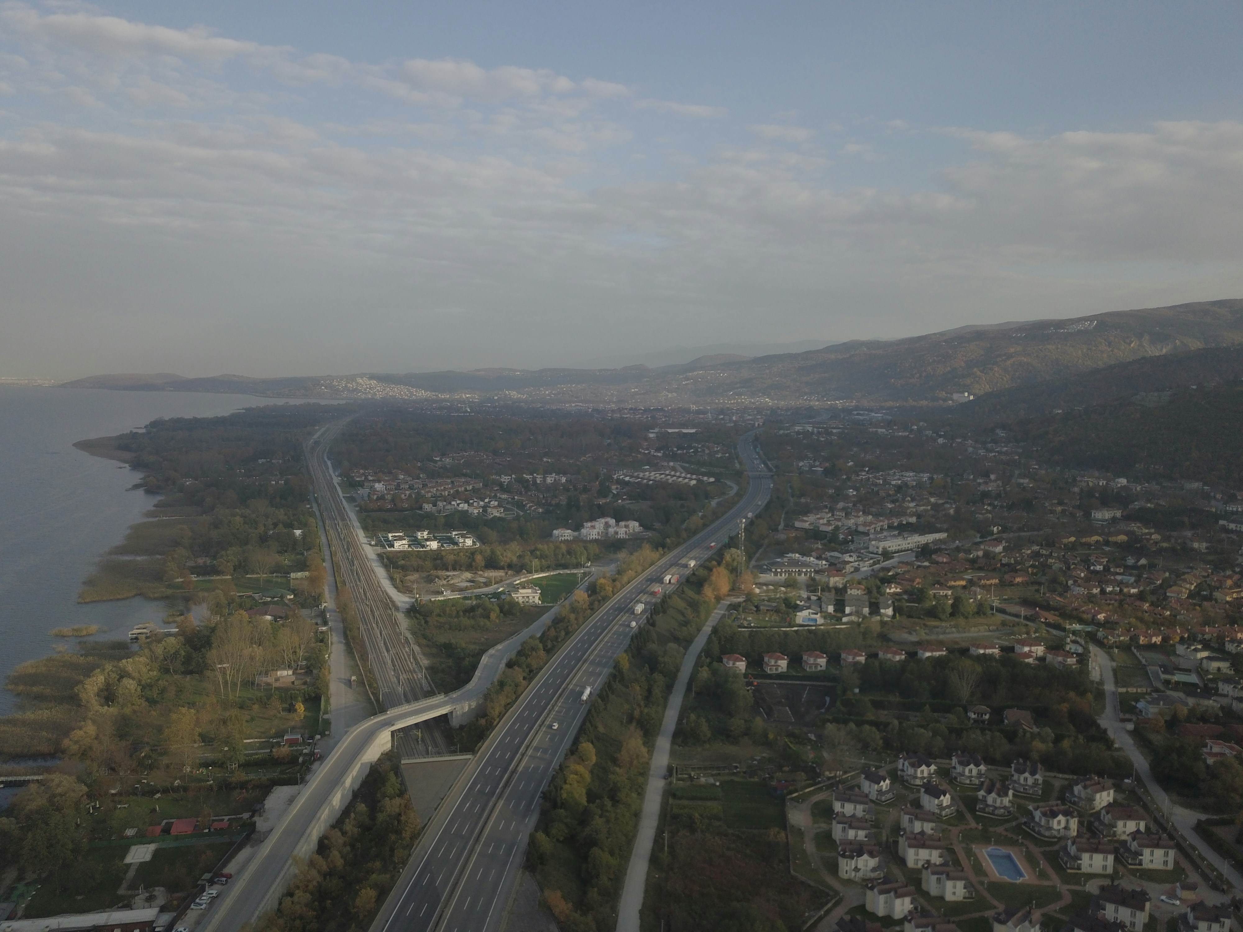 Sapanca lake by drone high way and lake