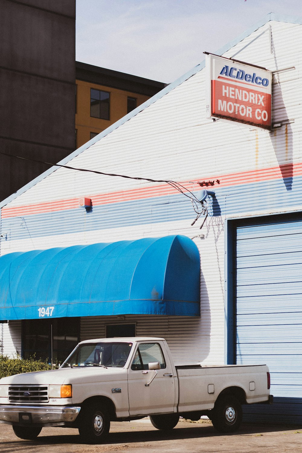 blue and white garage door