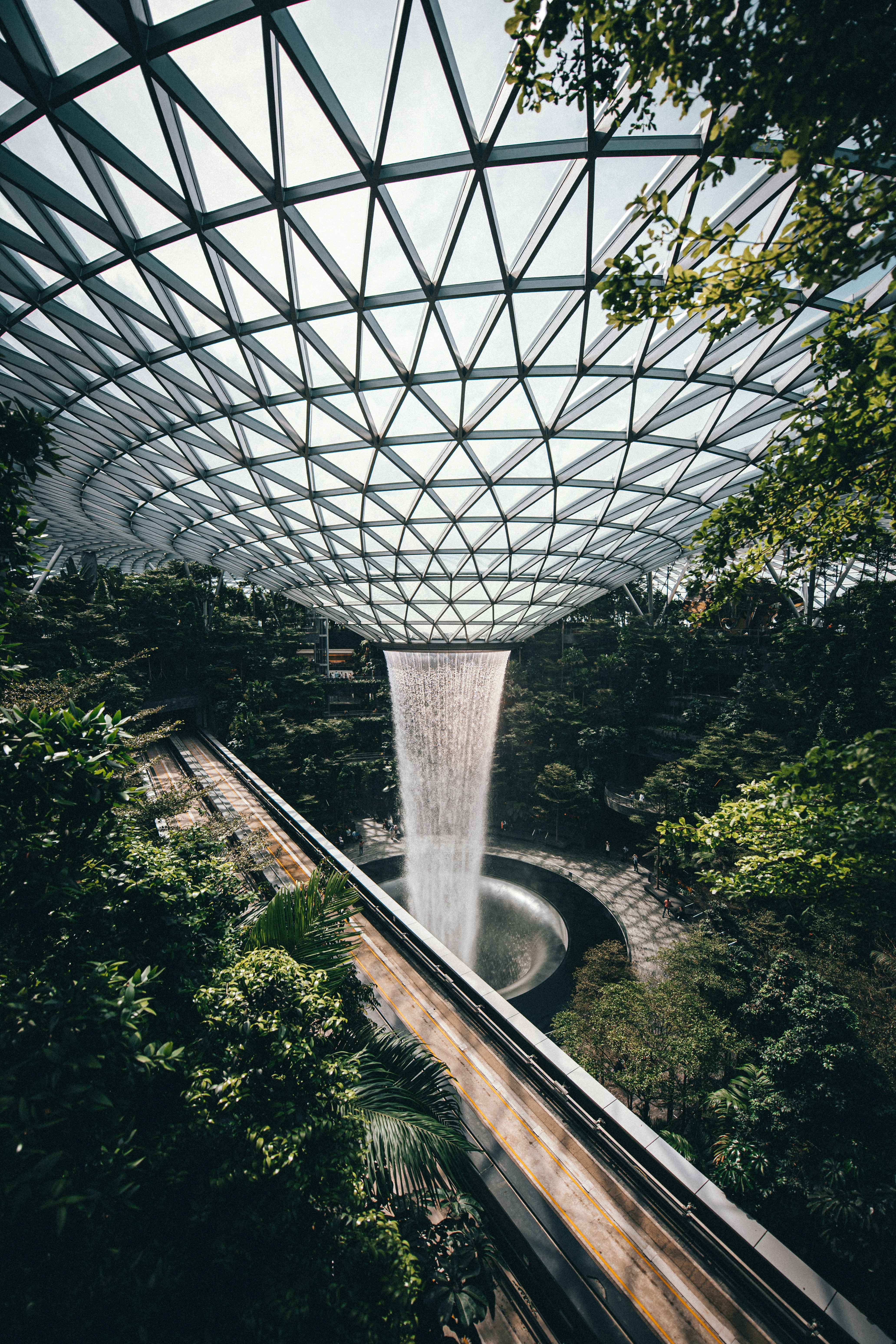 white metal frame glass dome building
