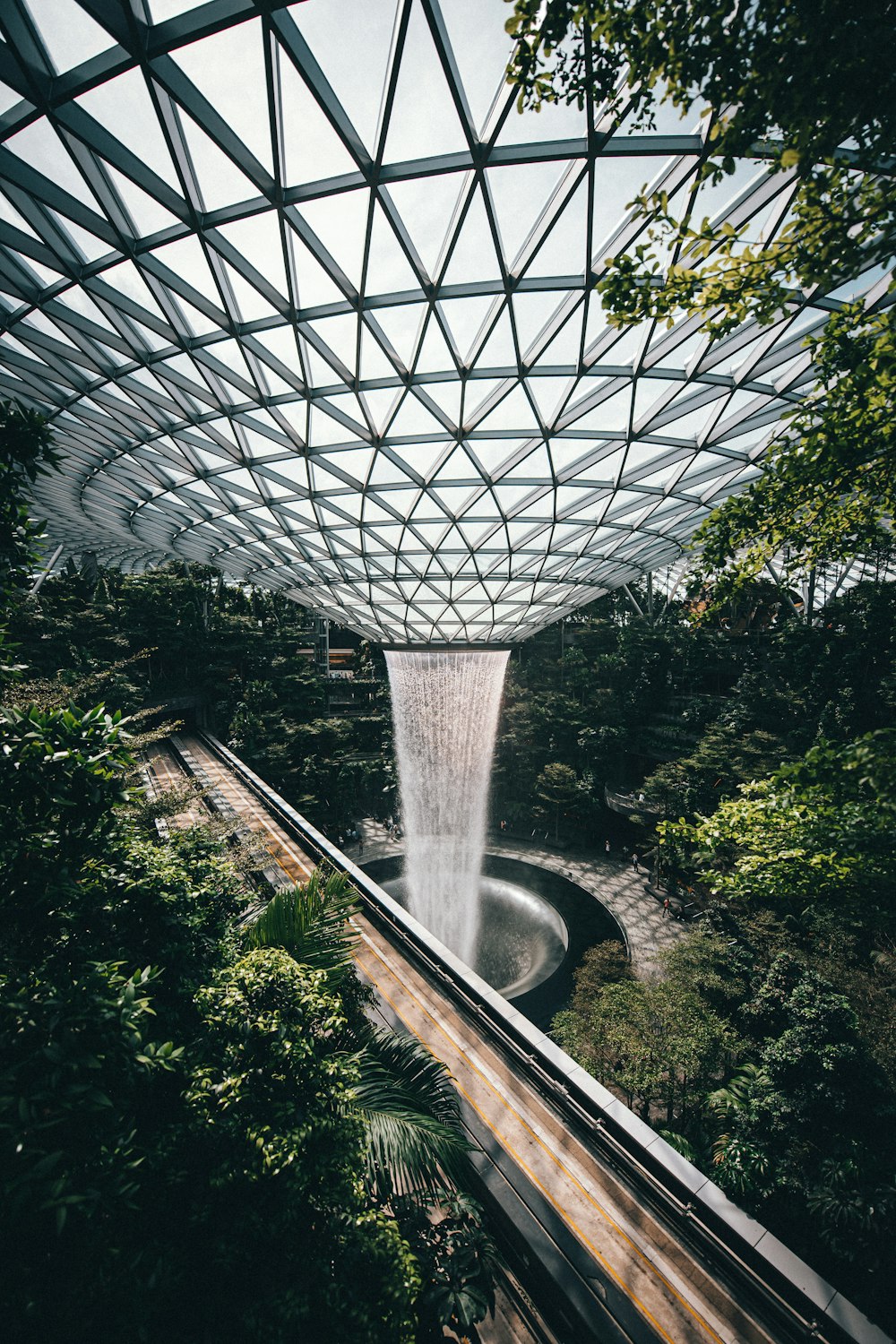 white metal frame glass dome building