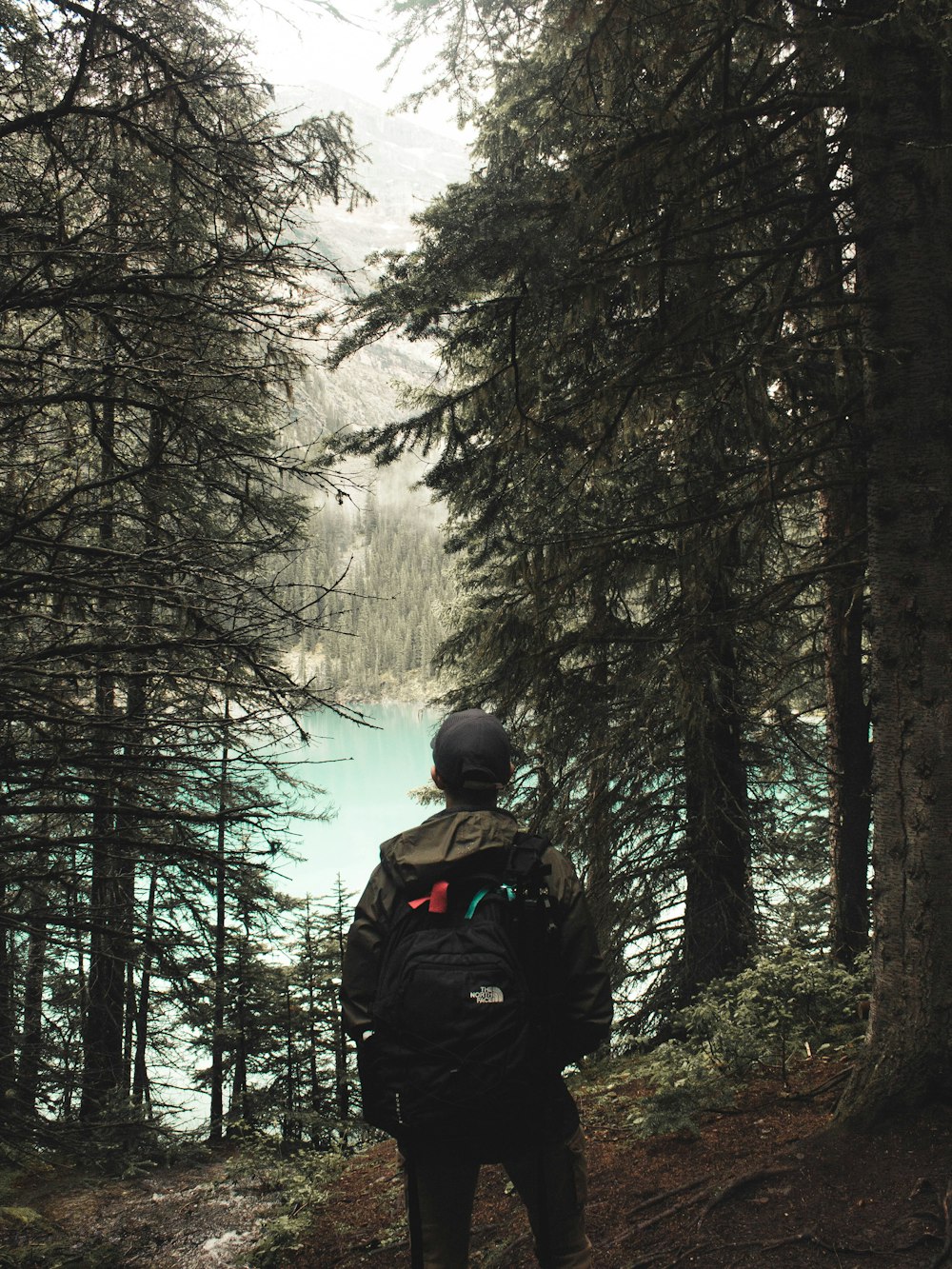 man in black jacket and black backpack standing in the middle of the forest during daytime